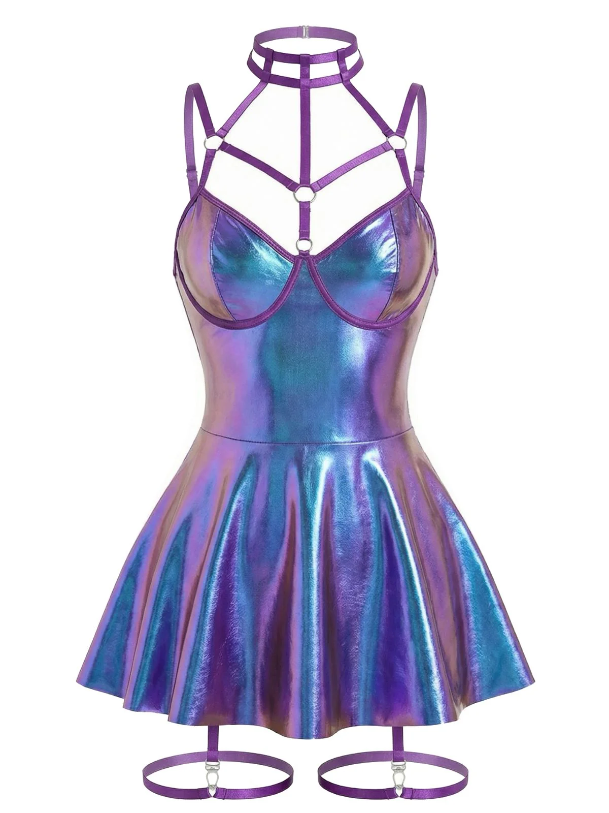 [Pre-Sale] 1970s Patent Leather Halter Laser Slip Nightdress - Image 2