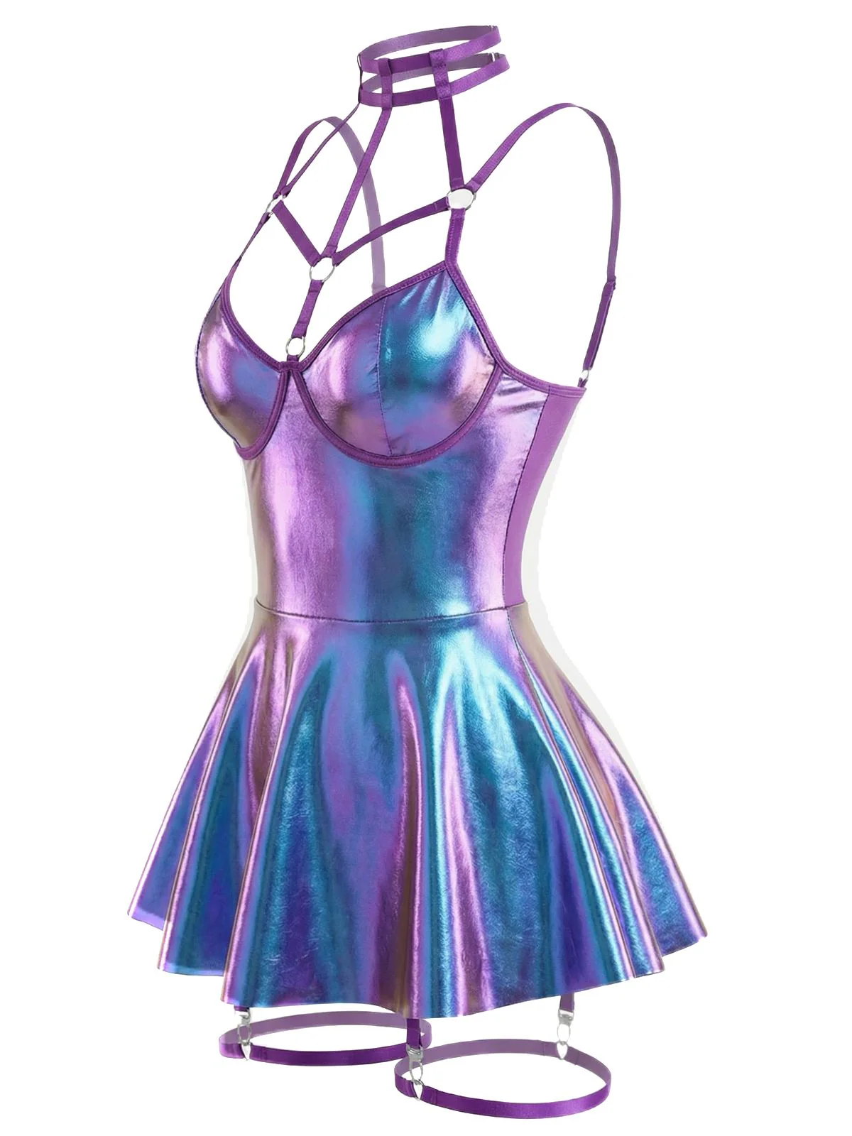 [Pre-Sale] 1970s Patent Leather Halter Laser Slip Nightdress - Image 3