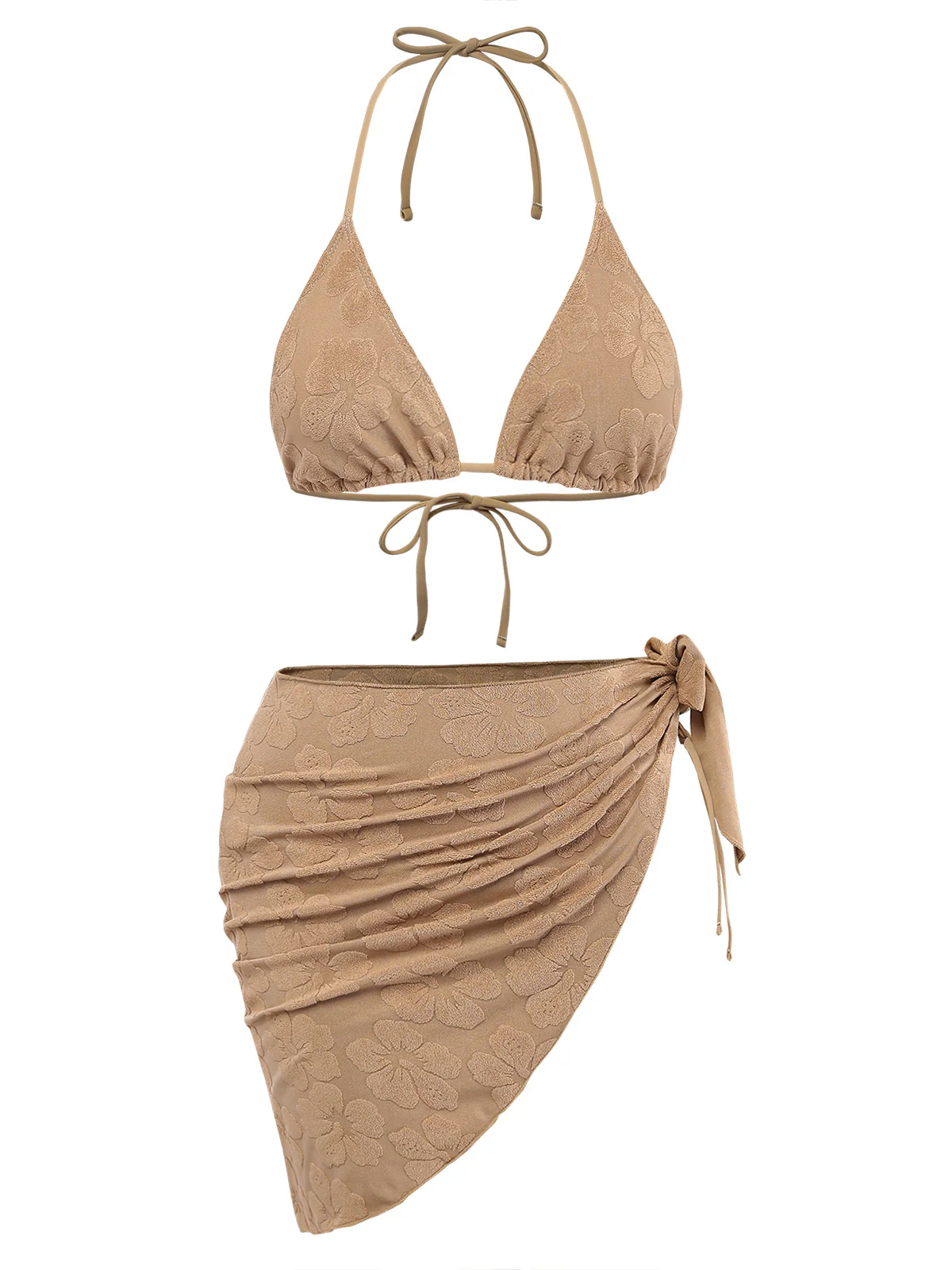 1970s Solid 3D Camellia Foil-Print Swimsuit & Cover-Up