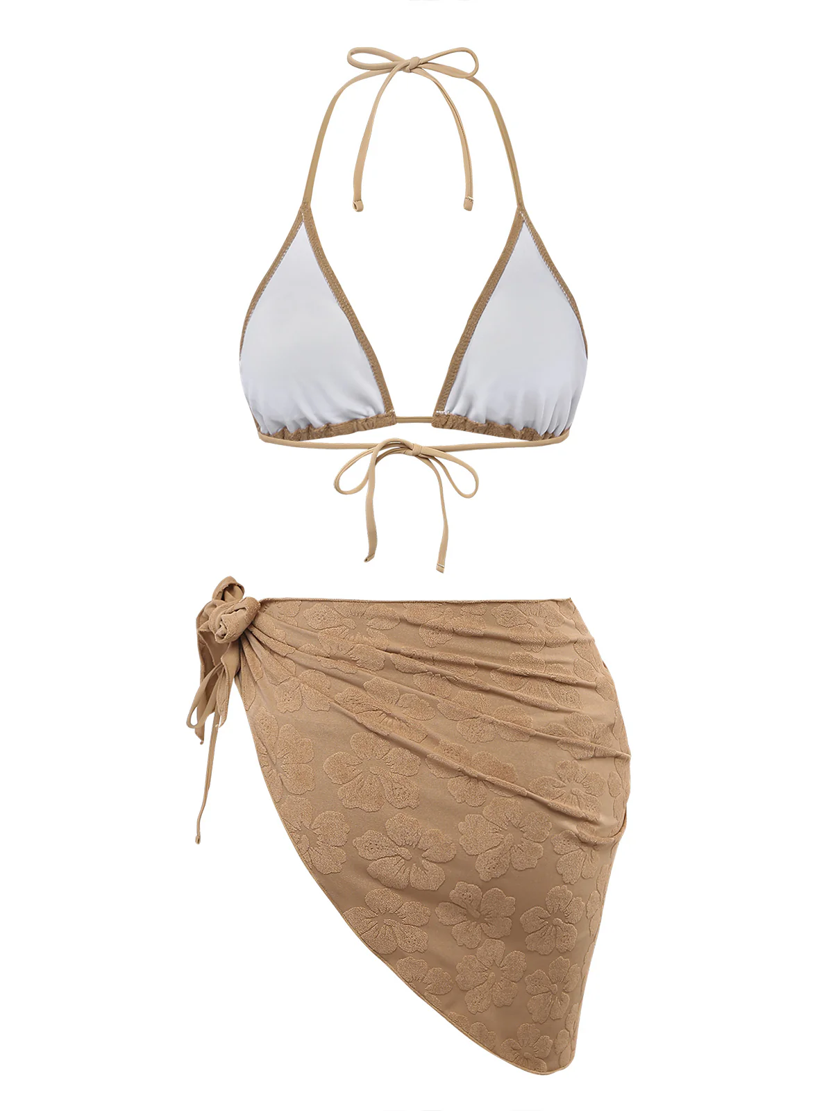 1970s Solid 3D Camellia Foil-Print Swimsuit & Cover-Up - Image 2