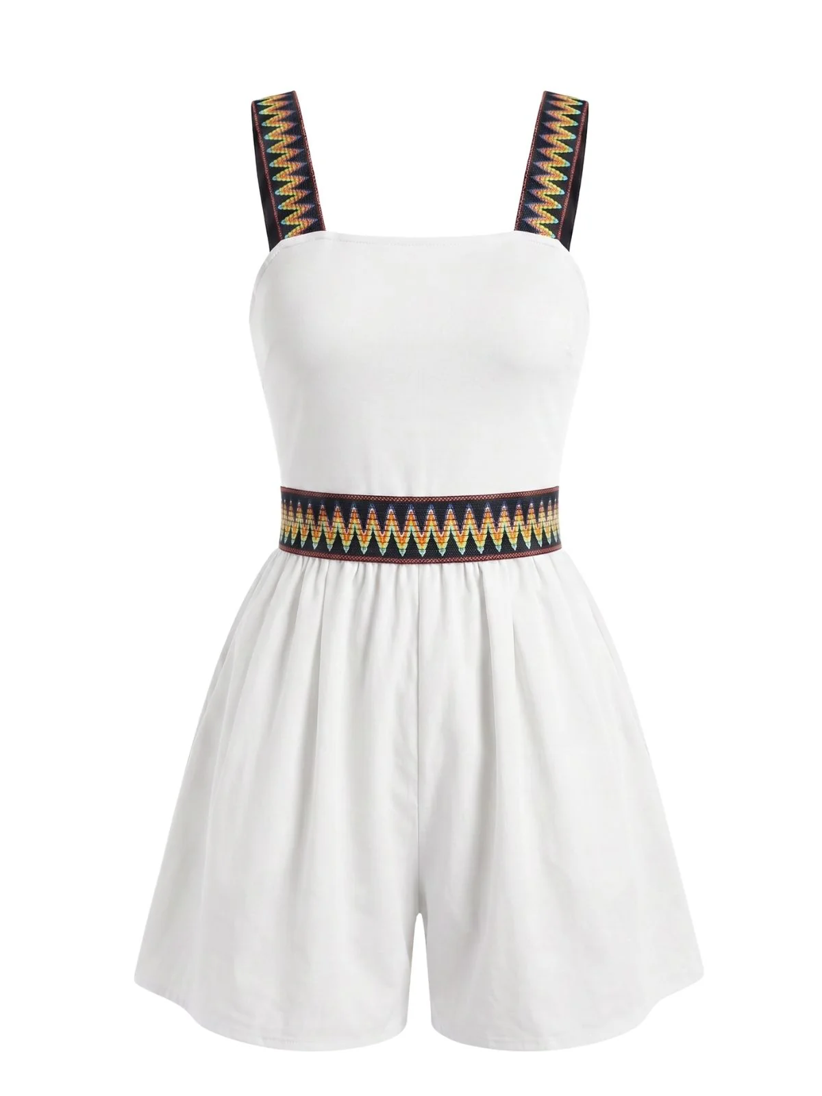 1970s Solid Ethnic Print Strap Romper - Image 16