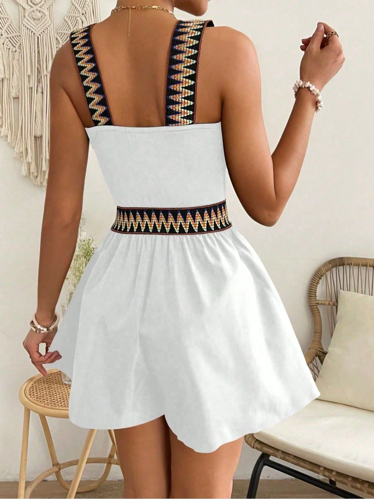1970s Solid Ethnic Print Strap Romper - Image 20