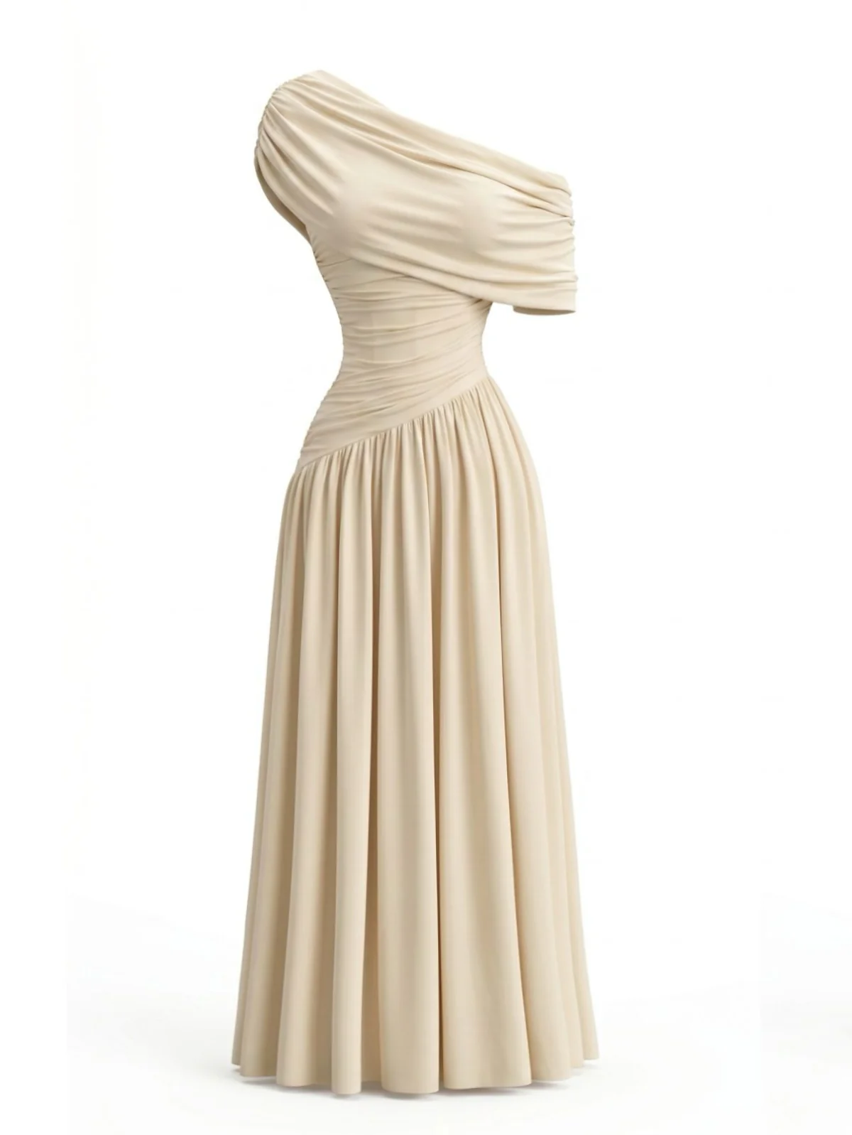 1970s Surplice One Shoulder Ruched Dress - Image 2
