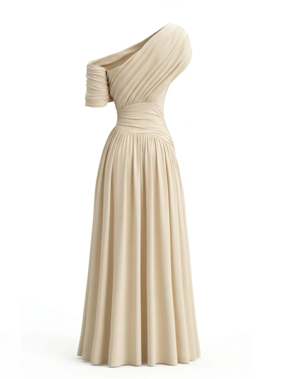 1970s Surplice One Shoulder Ruched Dress - Image 3