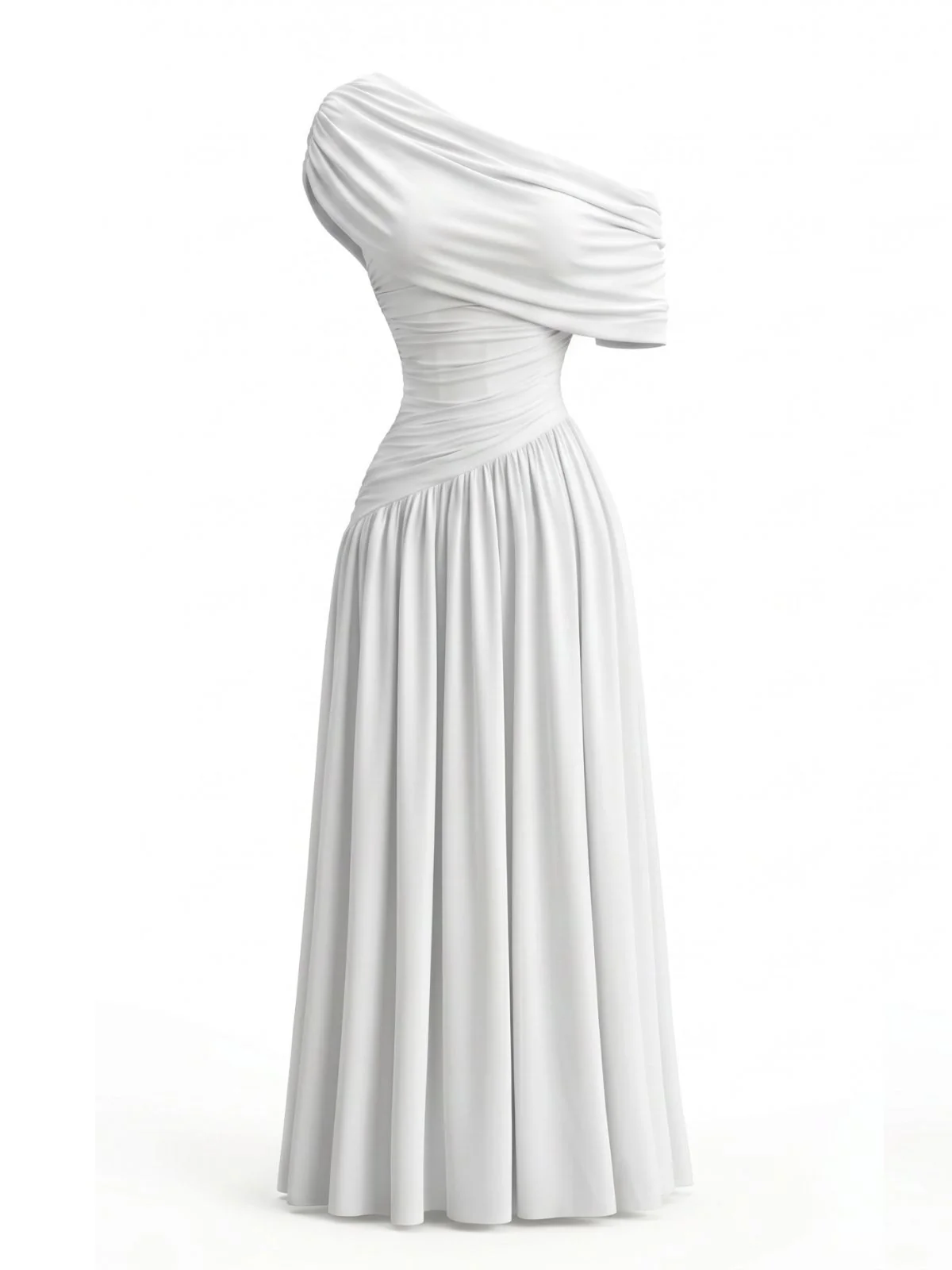 1970s Surplice One Shoulder Ruched Dress - Image 5
