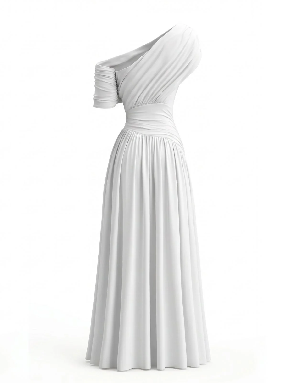 1970s Surplice One Shoulder Ruched Dress - Image 6