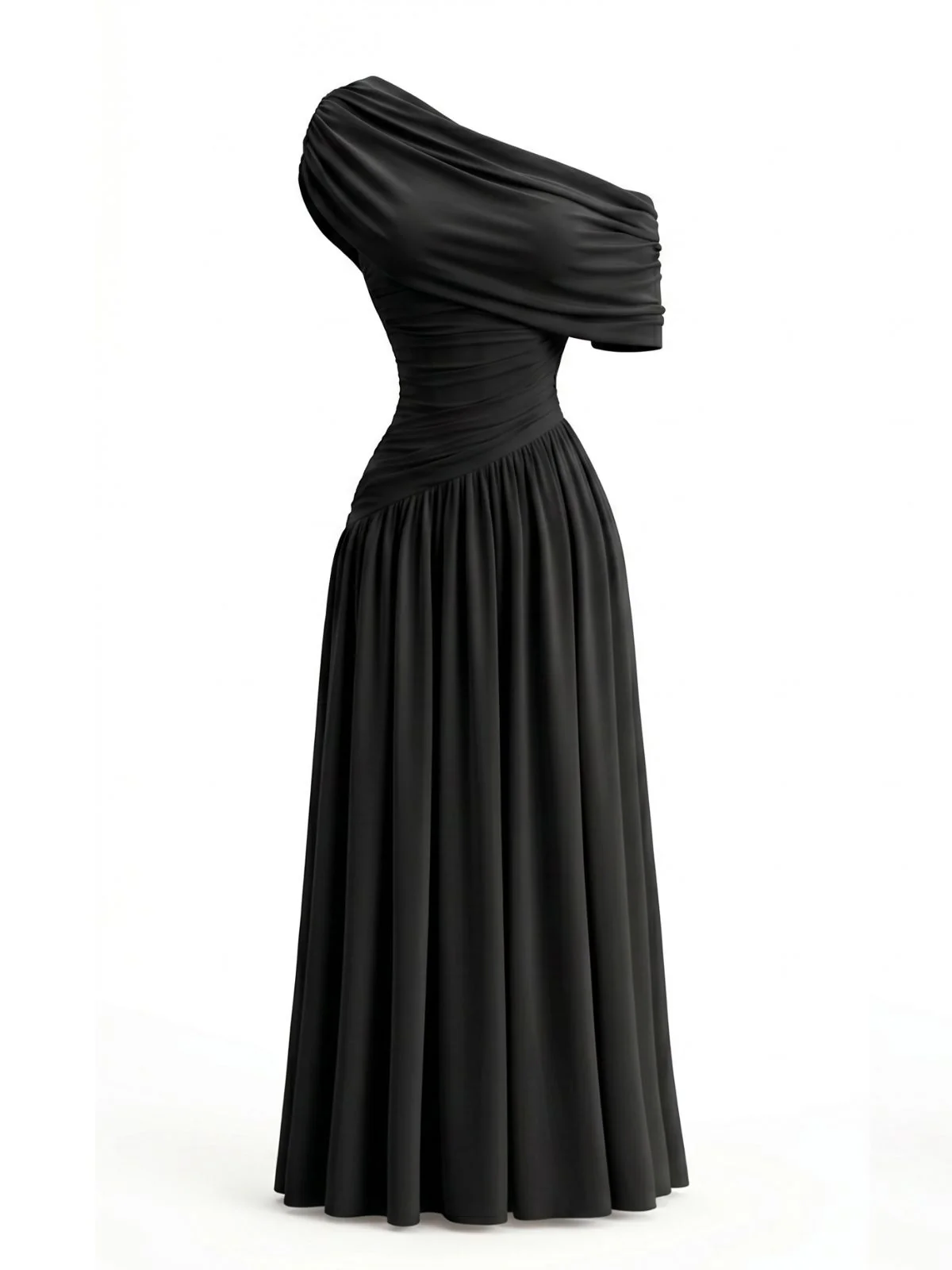 1970s Surplice One Shoulder Ruched Dress - Image 8