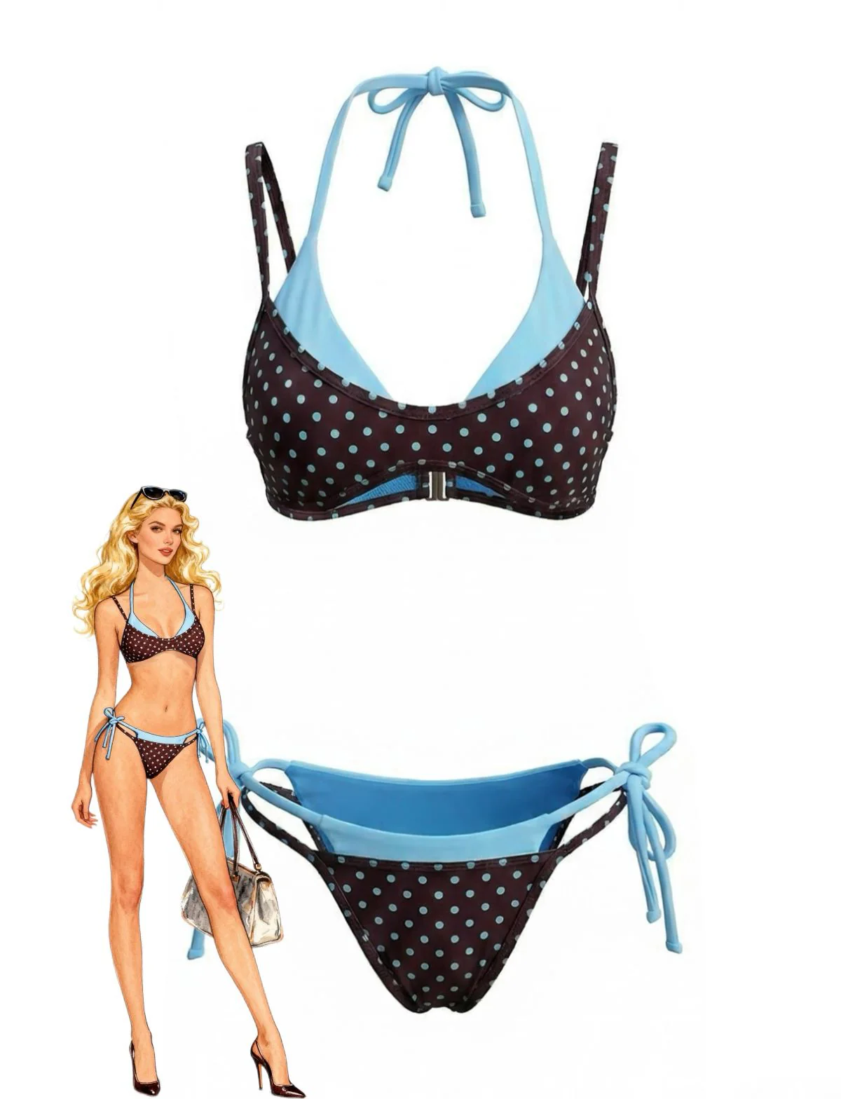 1980s Faux Two-Piece Tie-Side Bikini Set