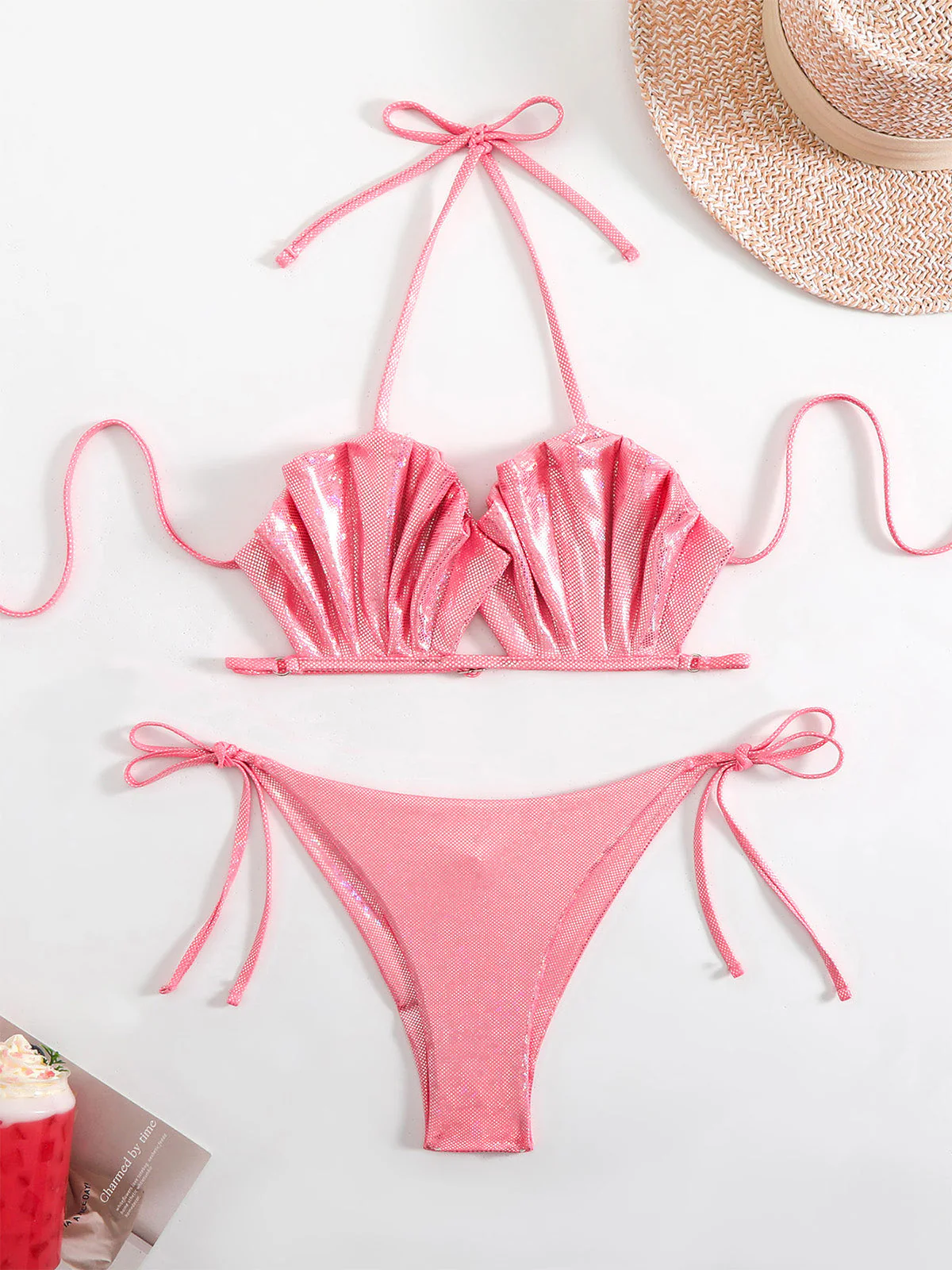 1980s Halter Metallic Shell Bikini Set - Image 3