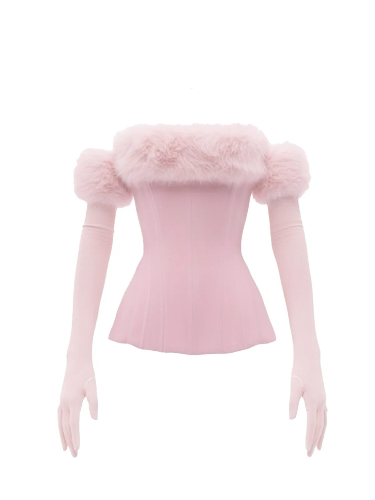 1980s Strapless Plush Fitted Top With Long Gloves - Image 2