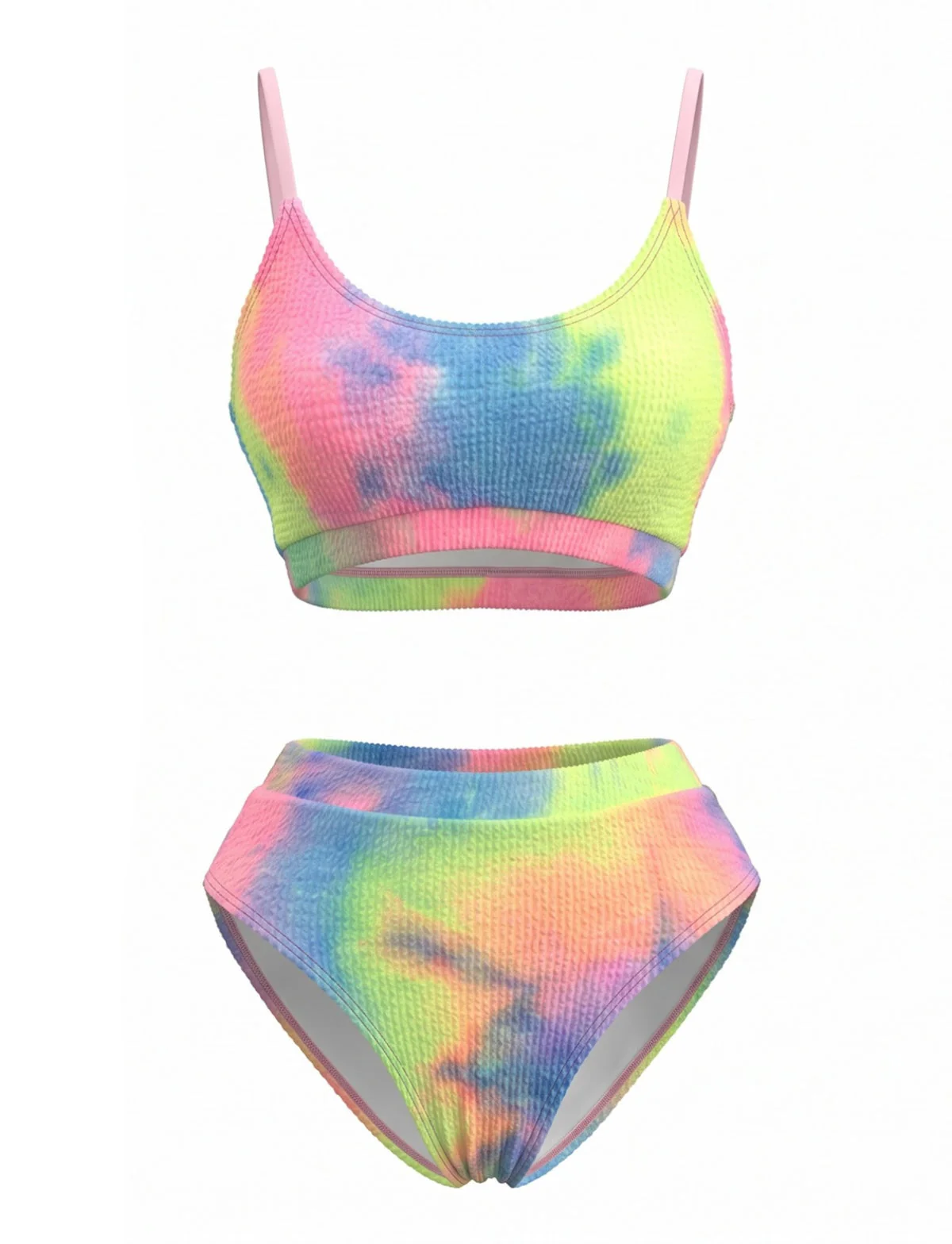 1980s Tie-Dye Textured High-Waisted Bikini Set