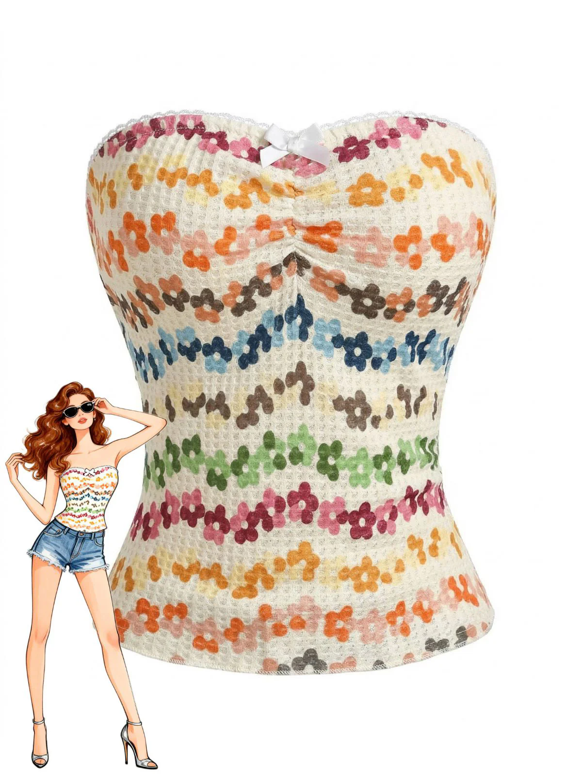 2000s Gradient Floral Bandeau Bow Top