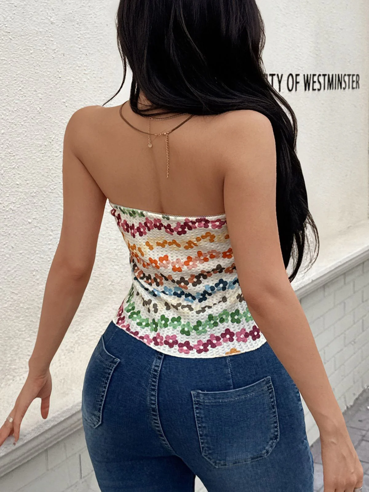 2000s Gradient Floral Bandeau Bow Top - Image 5