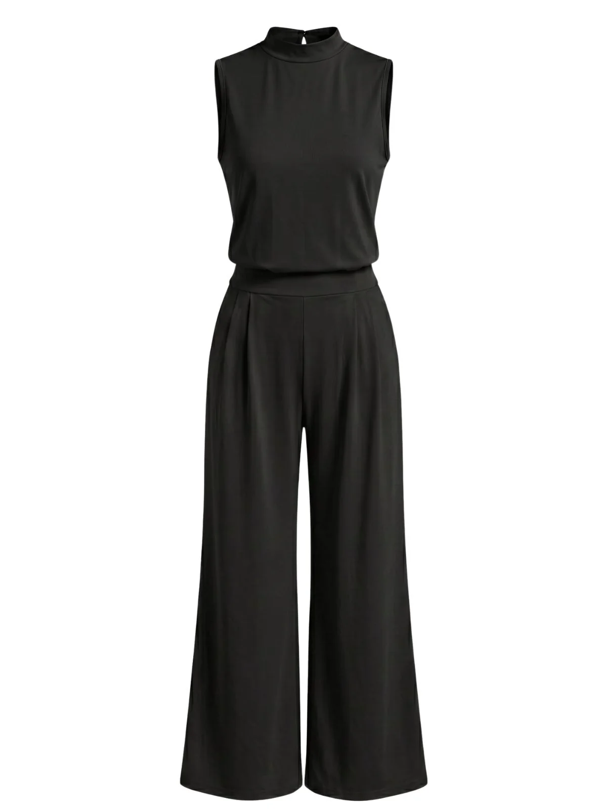 2PCS 1960s Mock Neck Sleeveless Wide Leg Pants Set - Image 4
