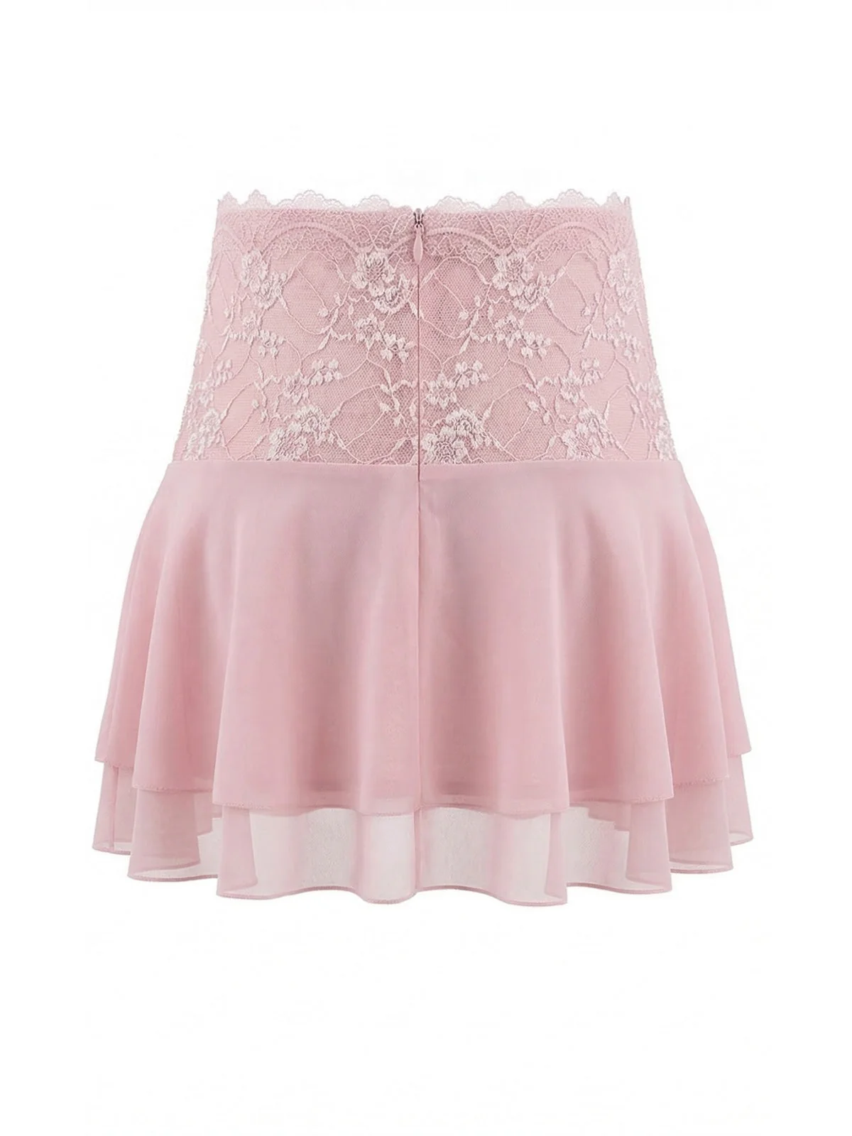2PCS Dark Pink 1980s Lace Solid Bandeau Top & Embroidered Skirt - Image 7