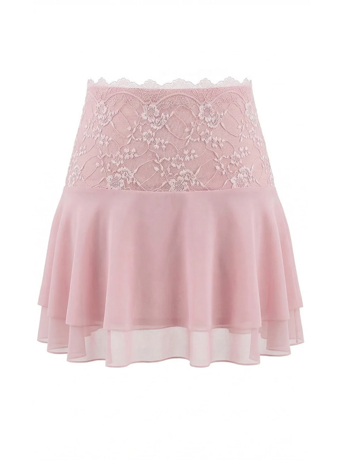 2PCS Dark Pink 1980s Lace Solid Bandeau Top & Embroidered Skirt - Image 8