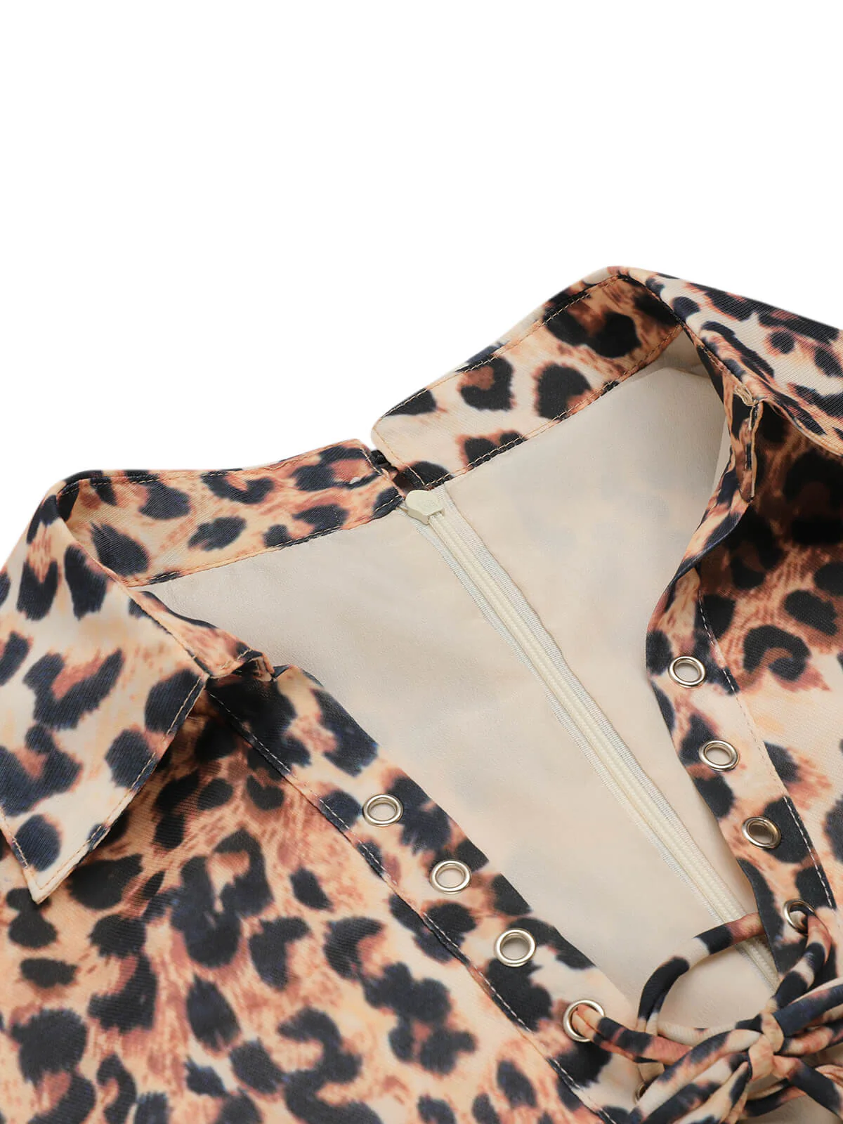 2PCS 1950s Leopard Lapel Romper & Khaki Skirt - Image 8