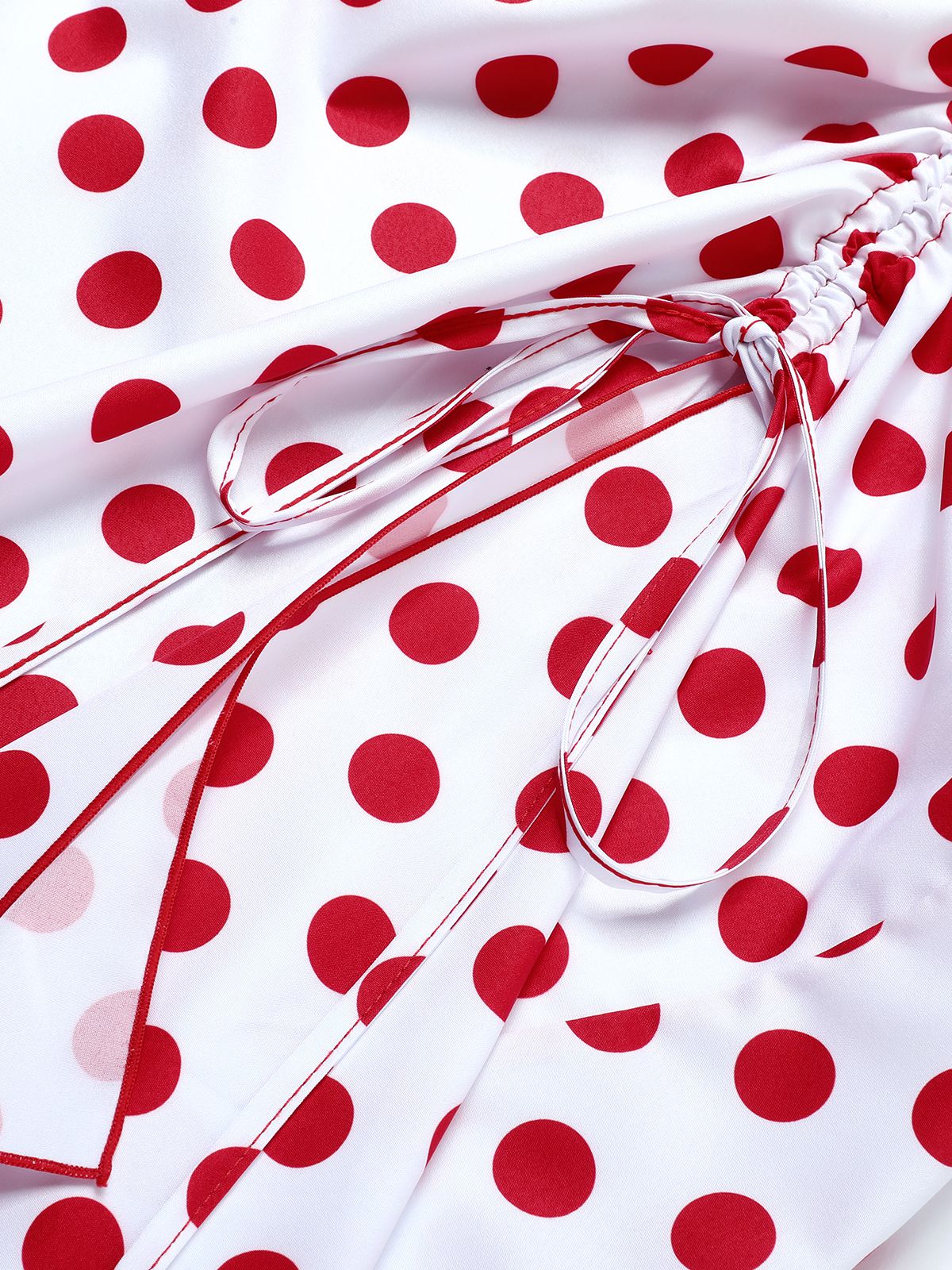 Red 1950s Polka Dot Pleated Swimsuit - Image 5