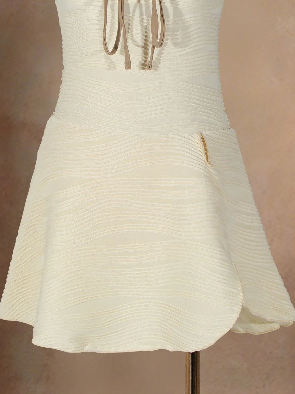 Beige 1930s Solid Lace-Up Swim Dress - Image 5