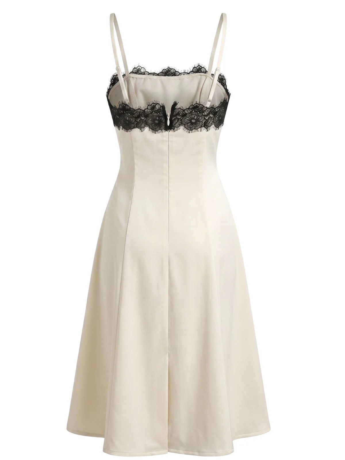 Beige 1940s Lace Patchwork Spaghetti Strap Dress - Image 3