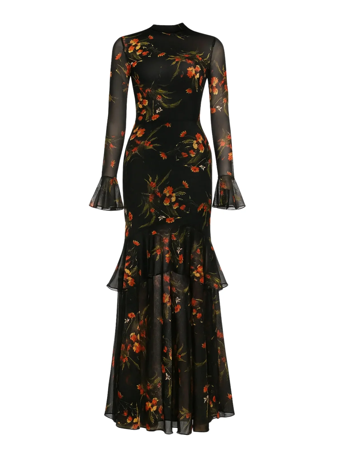 [Pre-Sale] Black 1930s Floral Mesh Ruffle Maxi Dress - Image 4