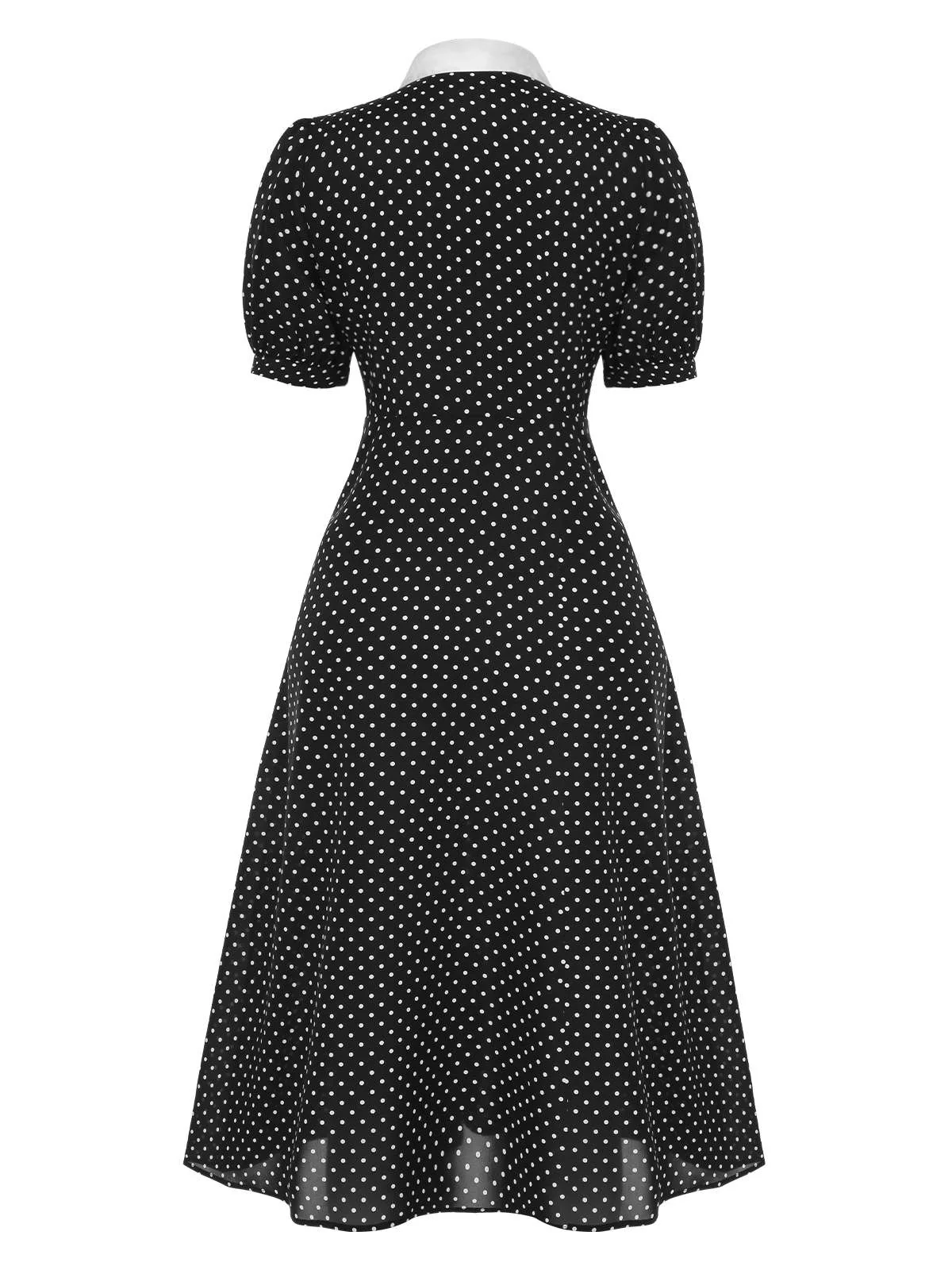 [Pre-Sale] Black 1940s Polka Dots Tie Neck Dress - Image 4