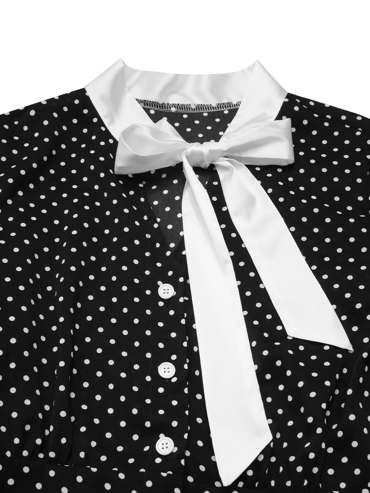 [Pre-Sale] Black 1940s Polka Dots Tie Neck Dress - Image 5