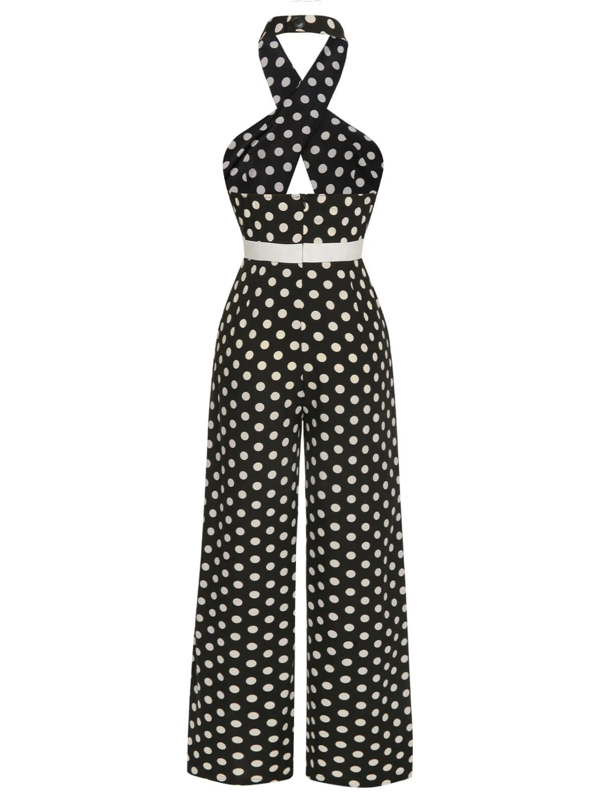 Black 1940s Polka Dots Cross Halter Jumpsuit - Image 4