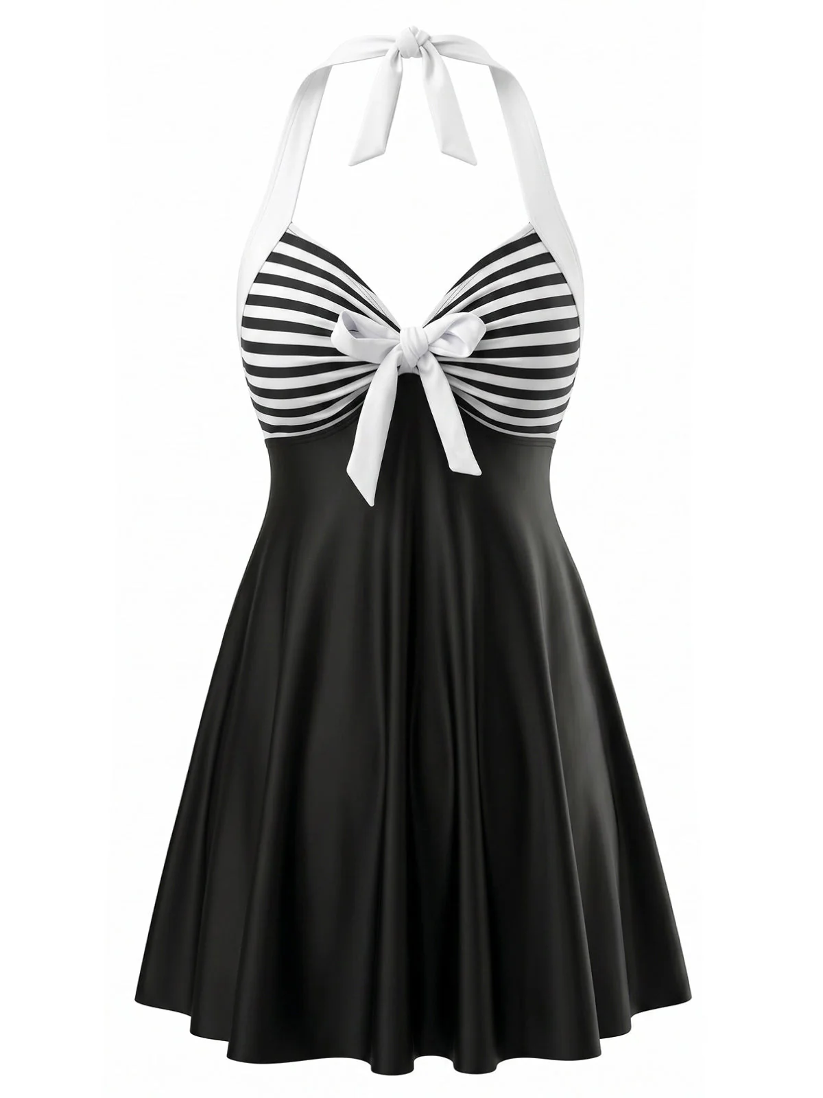 Black 1940s Striped Halter Bow Tankini Set - Image 2