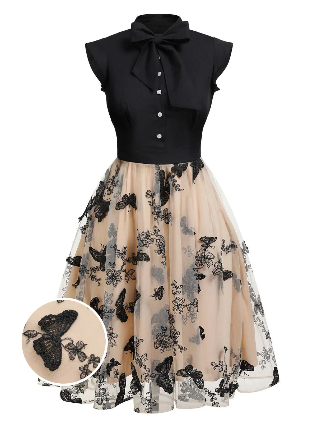 Black 1950s Butterfly Patchwork Vintage Dress - Image 2