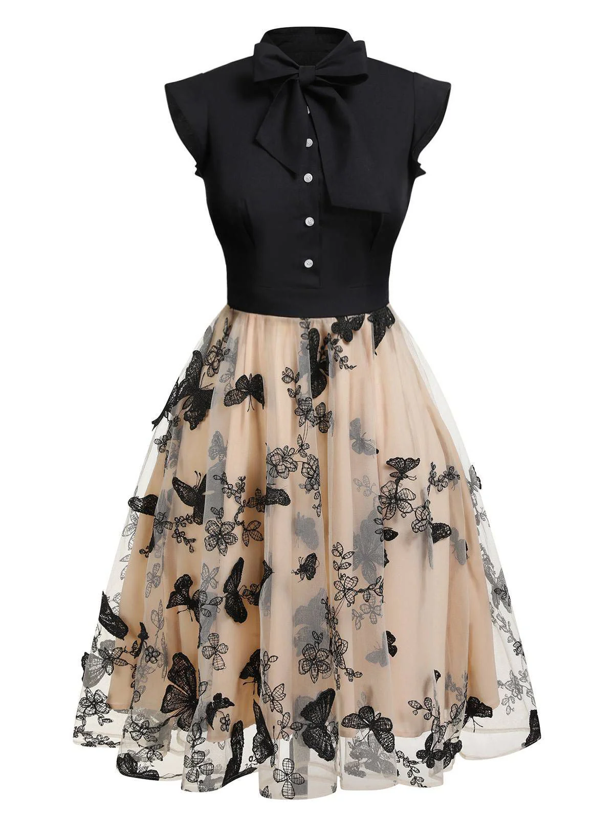 Black 1950s Butterfly Patchwork Vintage Dress - Image 3