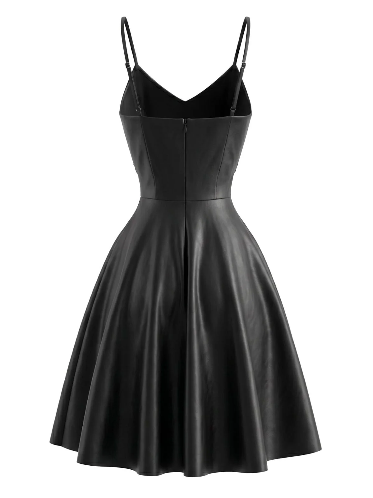 [Pre-Sale] Black 1950s Faux Leather Waist Sleeveless Dress - Image 2
