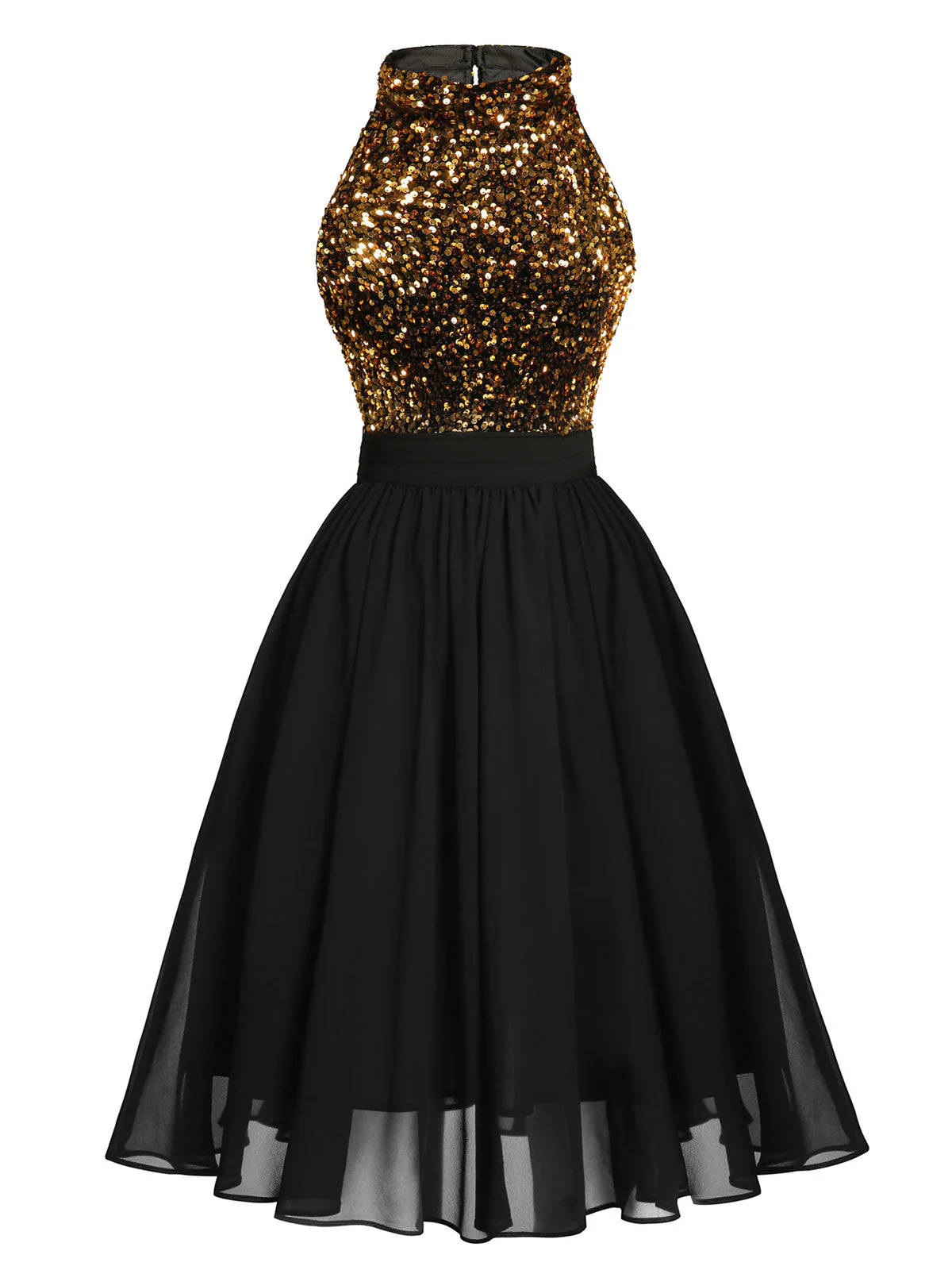 Black 1950s Gold Glitter Patchwork Dress - Image 3
