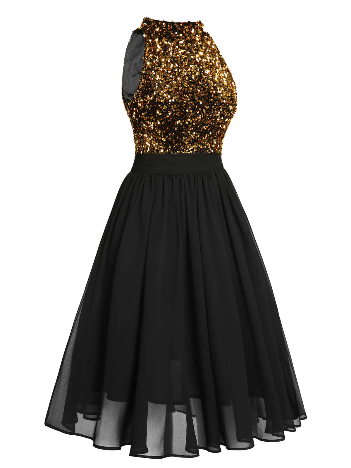 Black 1950s Gold Glitter Patchwork Dress - Image 4