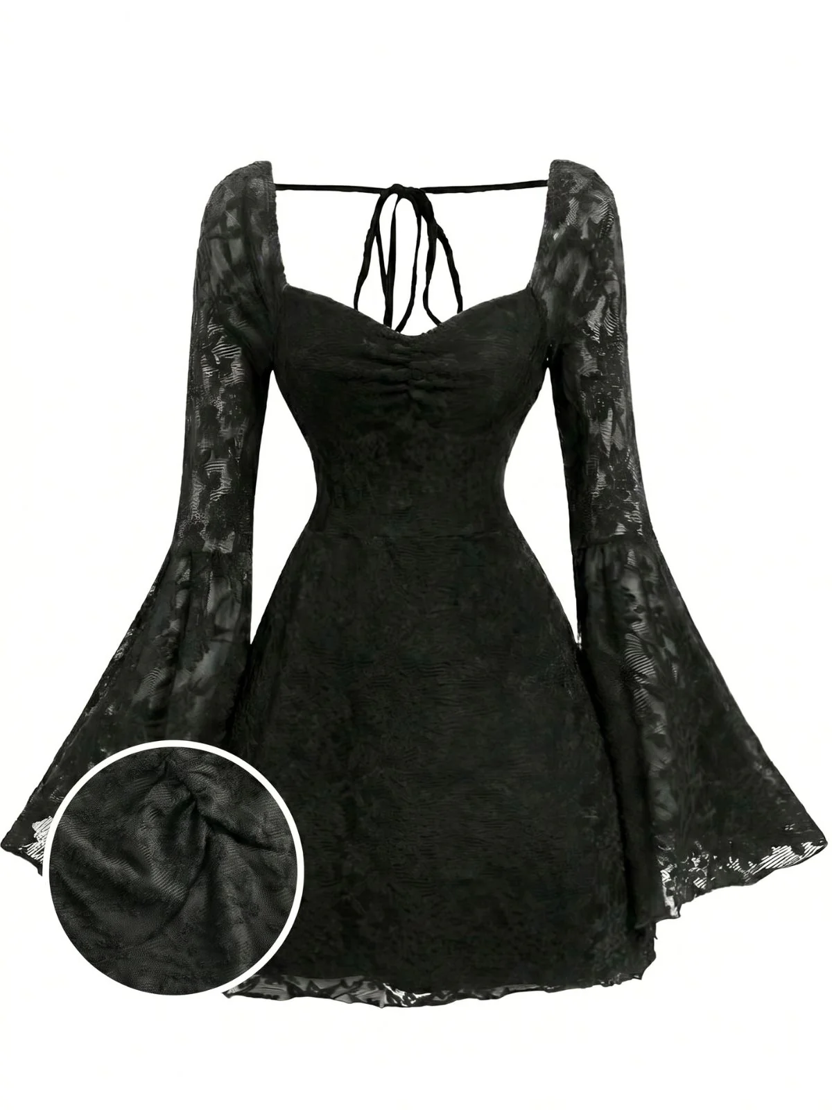 Black 1950s Lace Halter flared Sleeve Dress