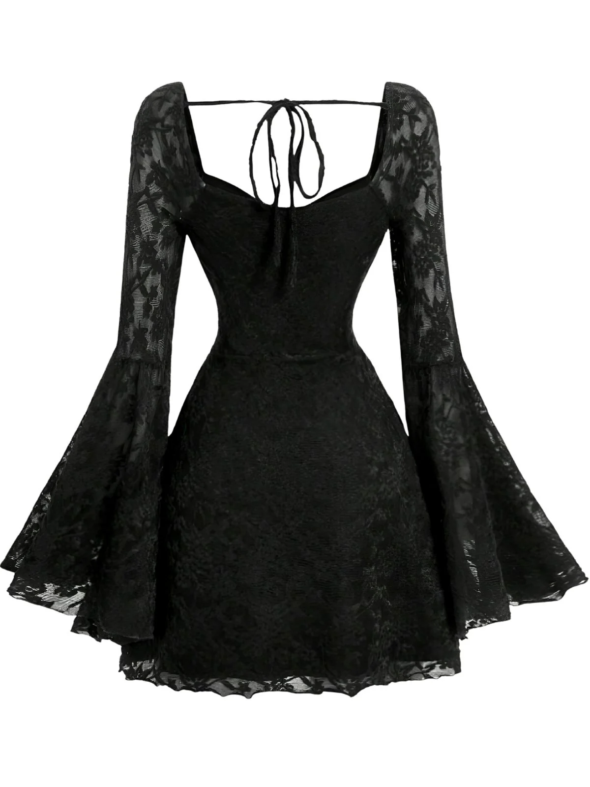 Black 1950s Lace Halter flared Sleeve Dress - Image 3