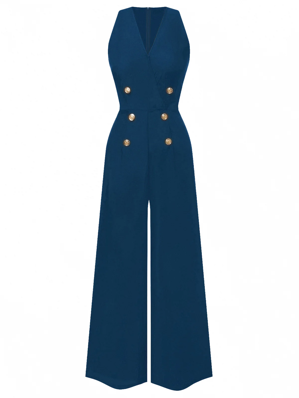 [Pre-Sale] Black 1950s Sleeveless Buttoned Solid Jumpsuit - Image 12