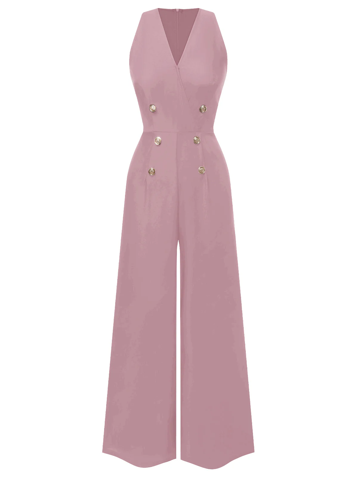 [Pre-Sale] Black 1950s Sleeveless Buttoned Solid Jumpsuit - Image 5
