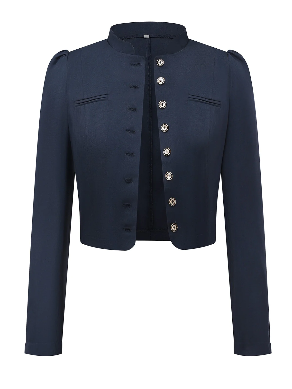 Black 1950s Stand Collar Long Sleeve Jacket