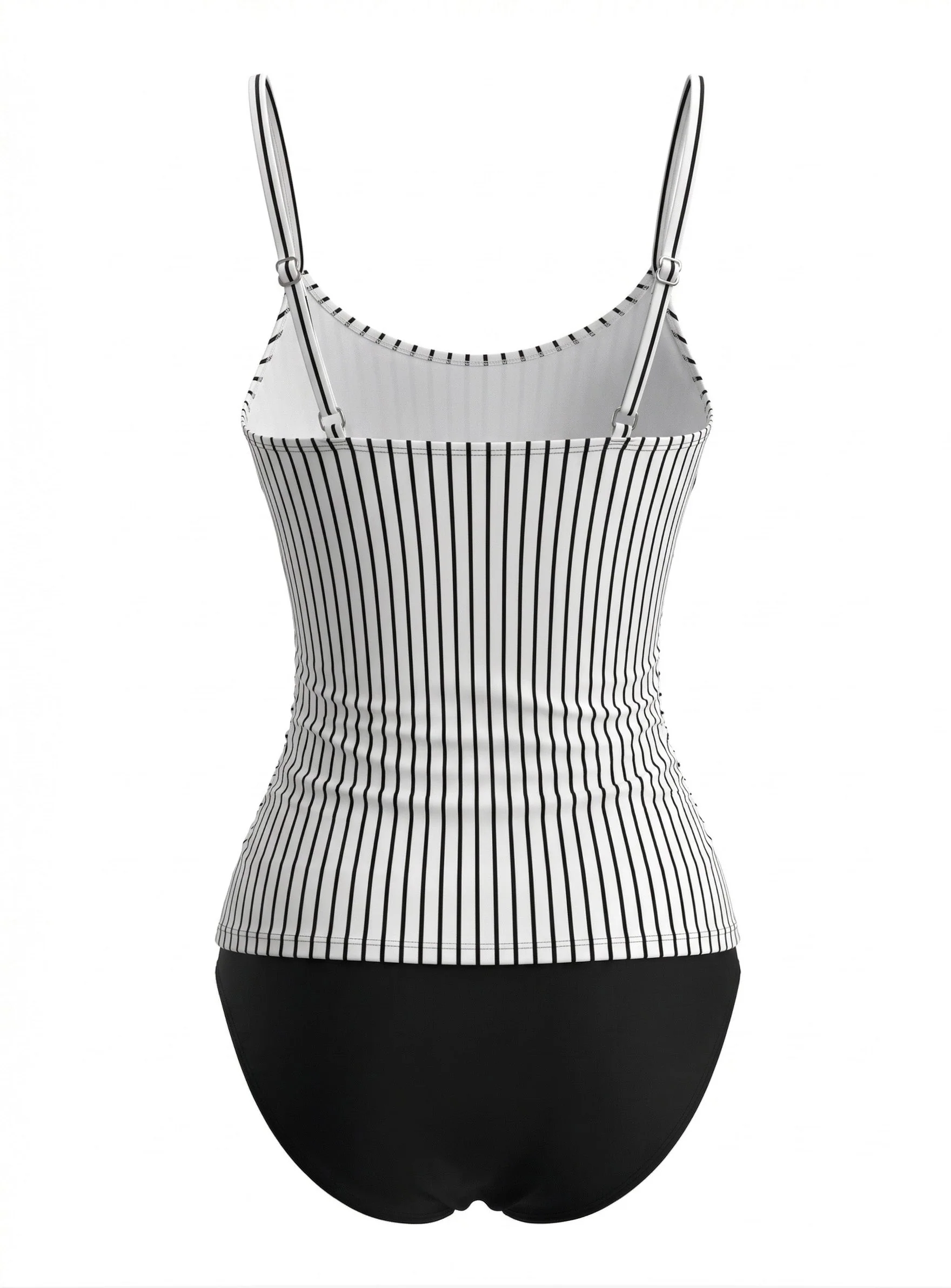 Black 1950s Stripe Spaghetti Strap Tankini Set - Image 3