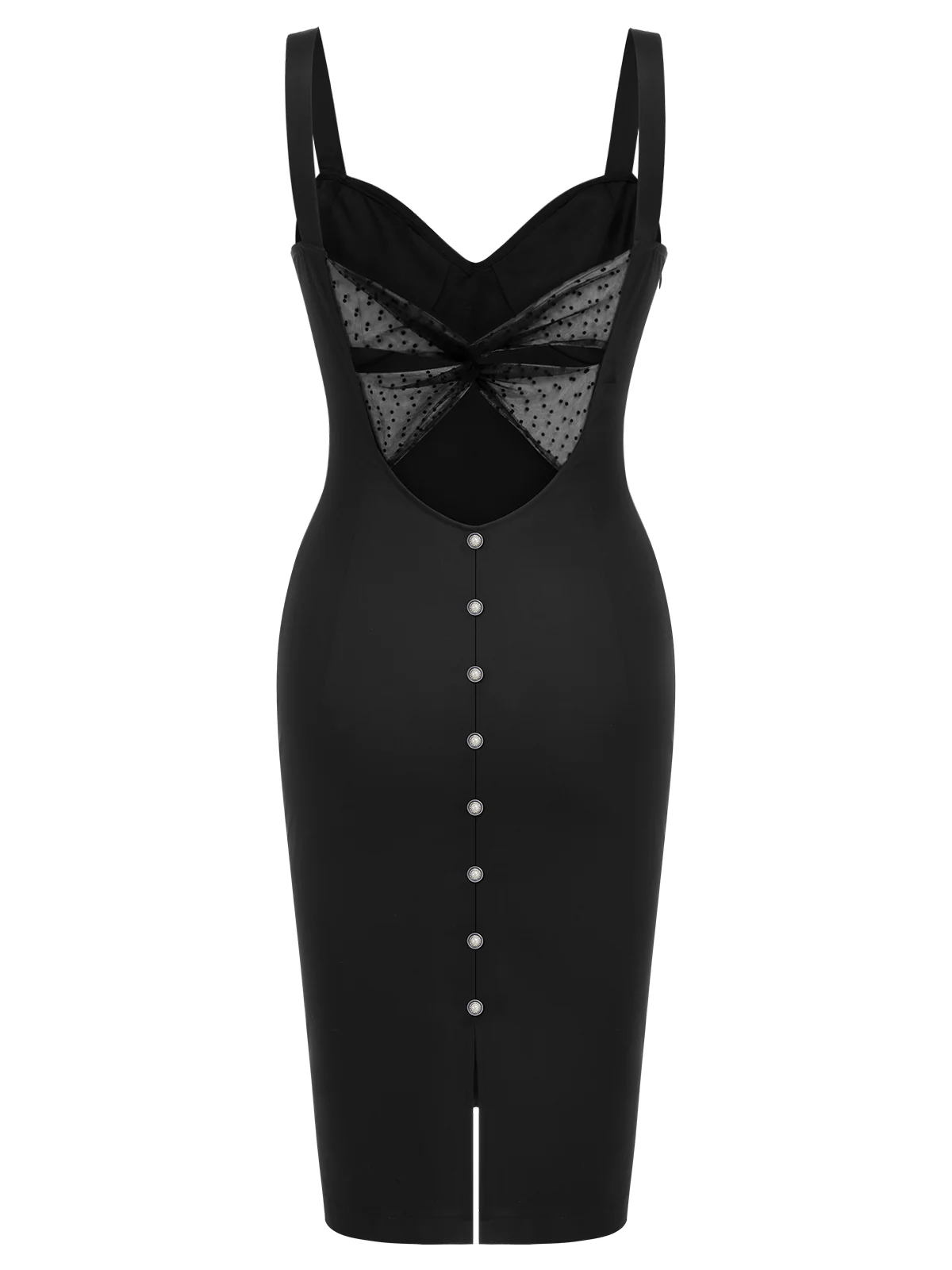 Black 1960s Solid Pearl Buttons Suspender Dress - Image 4