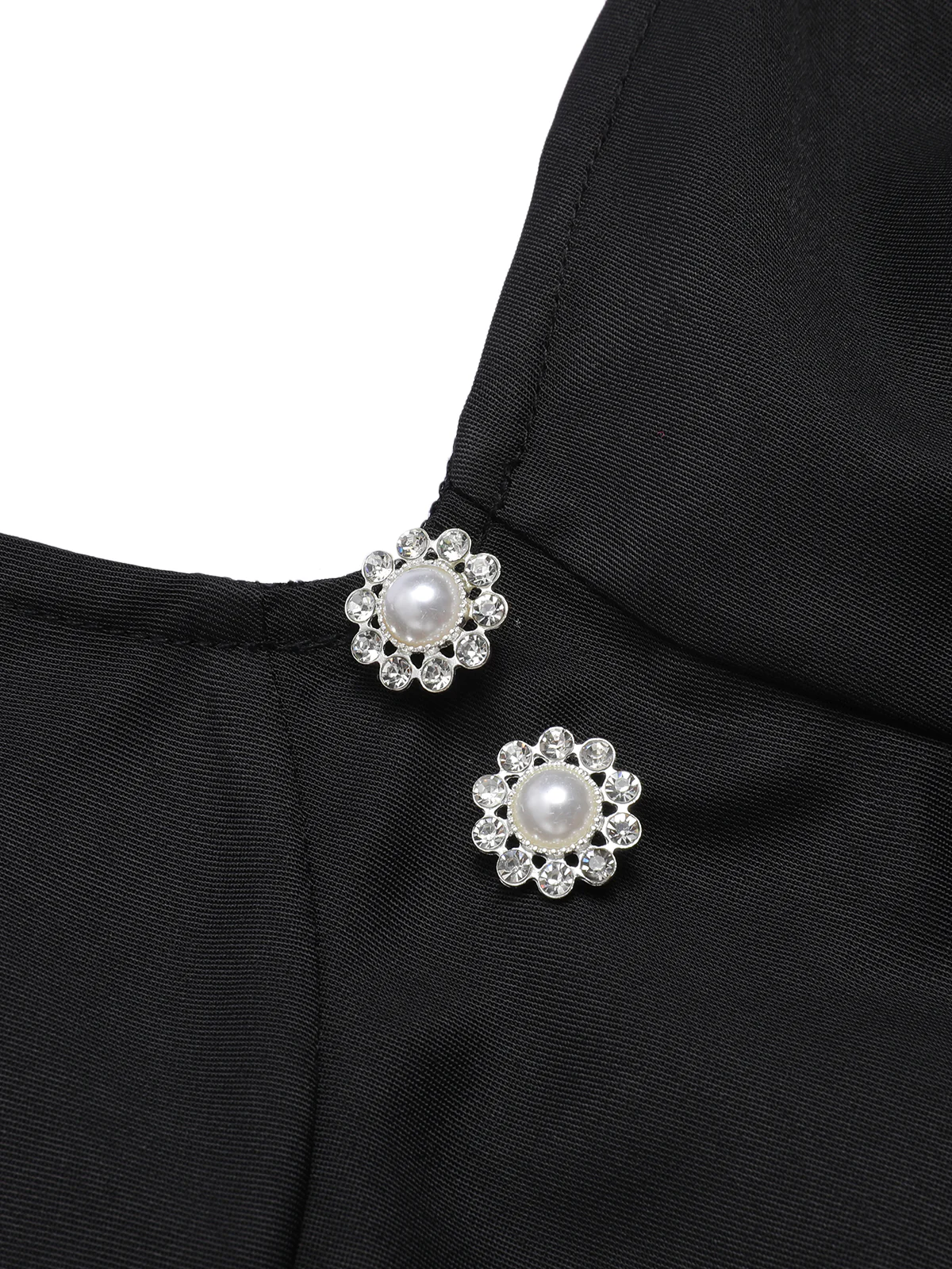 Black 1960s Solid Pearl Buttons Suspender Dress - Image 5