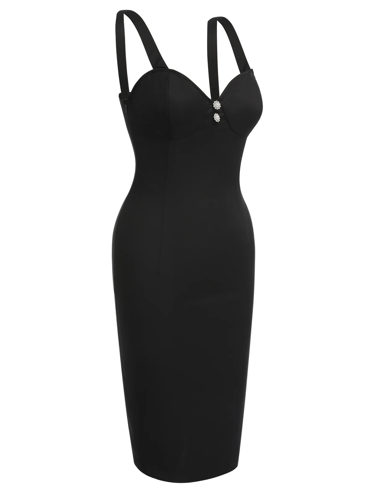Black 1960s Solid Pearl Buttons Suspender Dress - Image 3