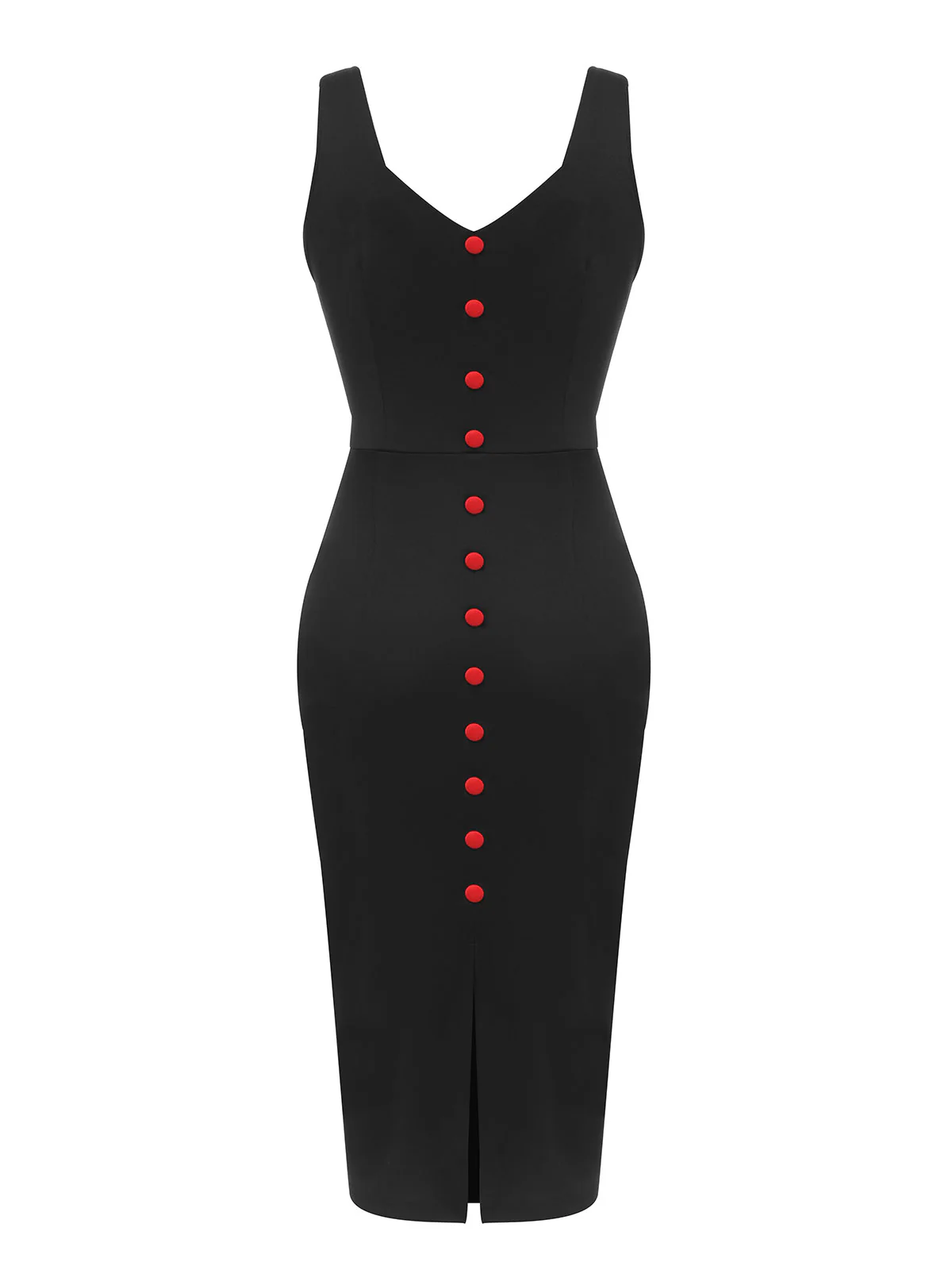 Black 1960s V-Neck Solid Bodycon Dress - Image 4