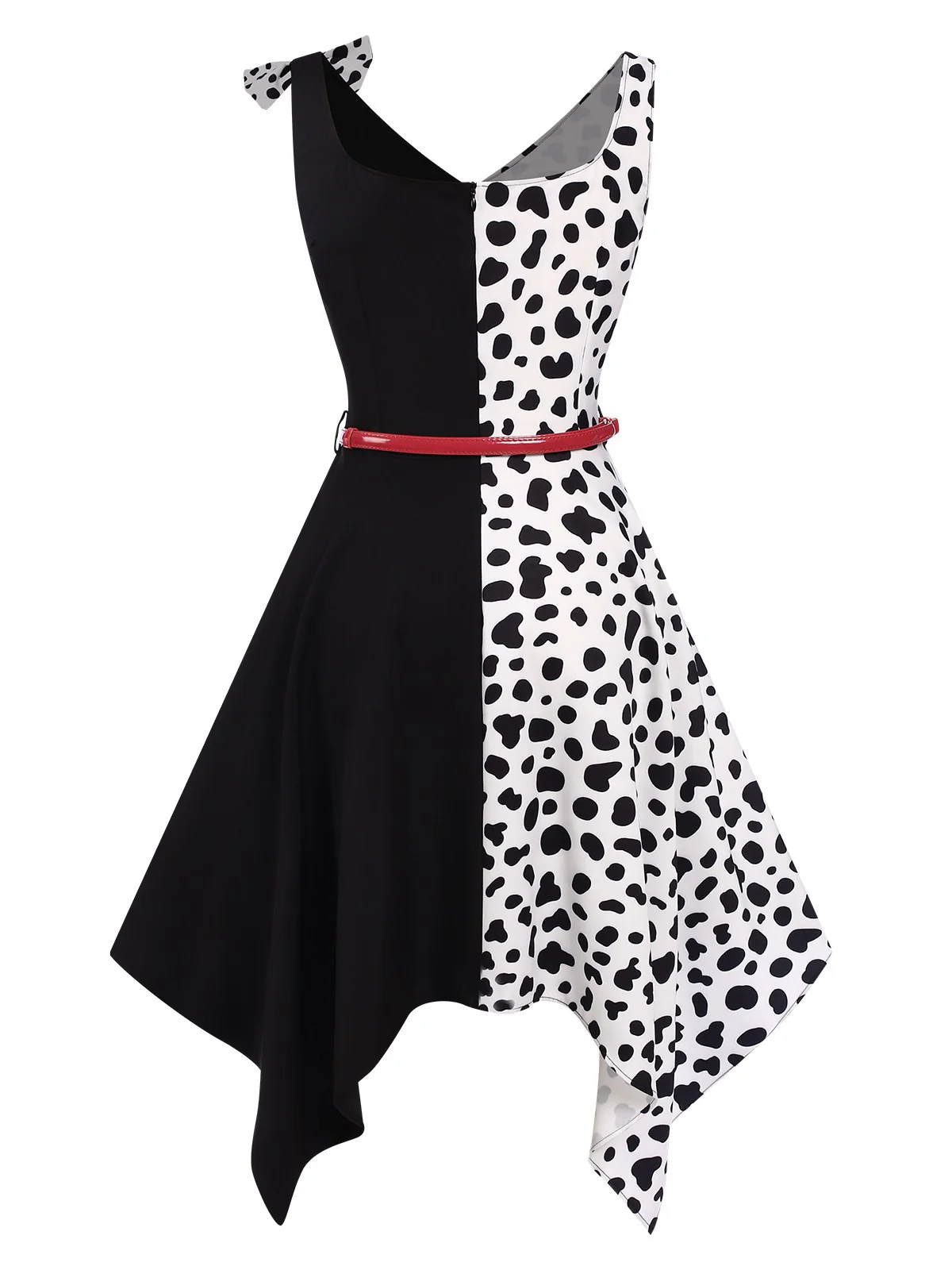 [Pre-Sale] Black 1970s Cow Spots Patchwork Dress - Image 3