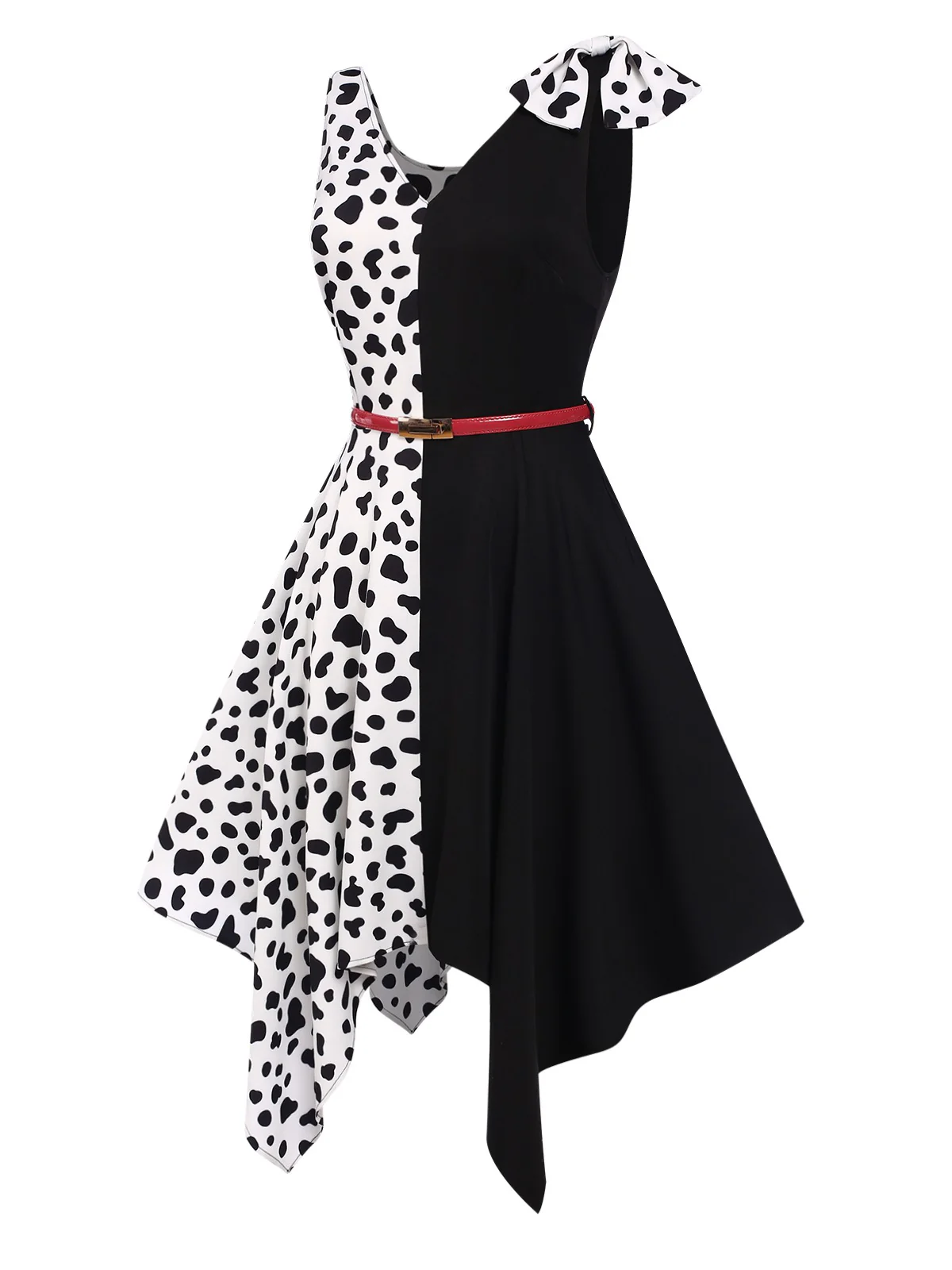 [Pre-Sale] Black 1970s Cow Spots Patchwork Dress - Image 4