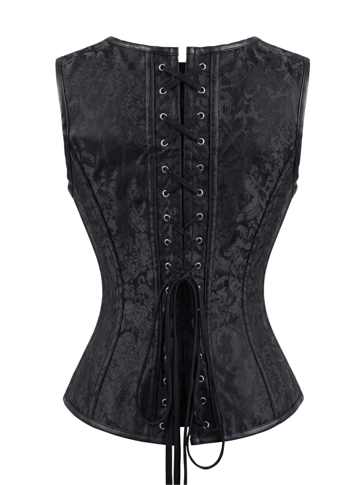 Black 1970s Steampunk Jacquard Printed Sleeveless Bind Top - Image 2