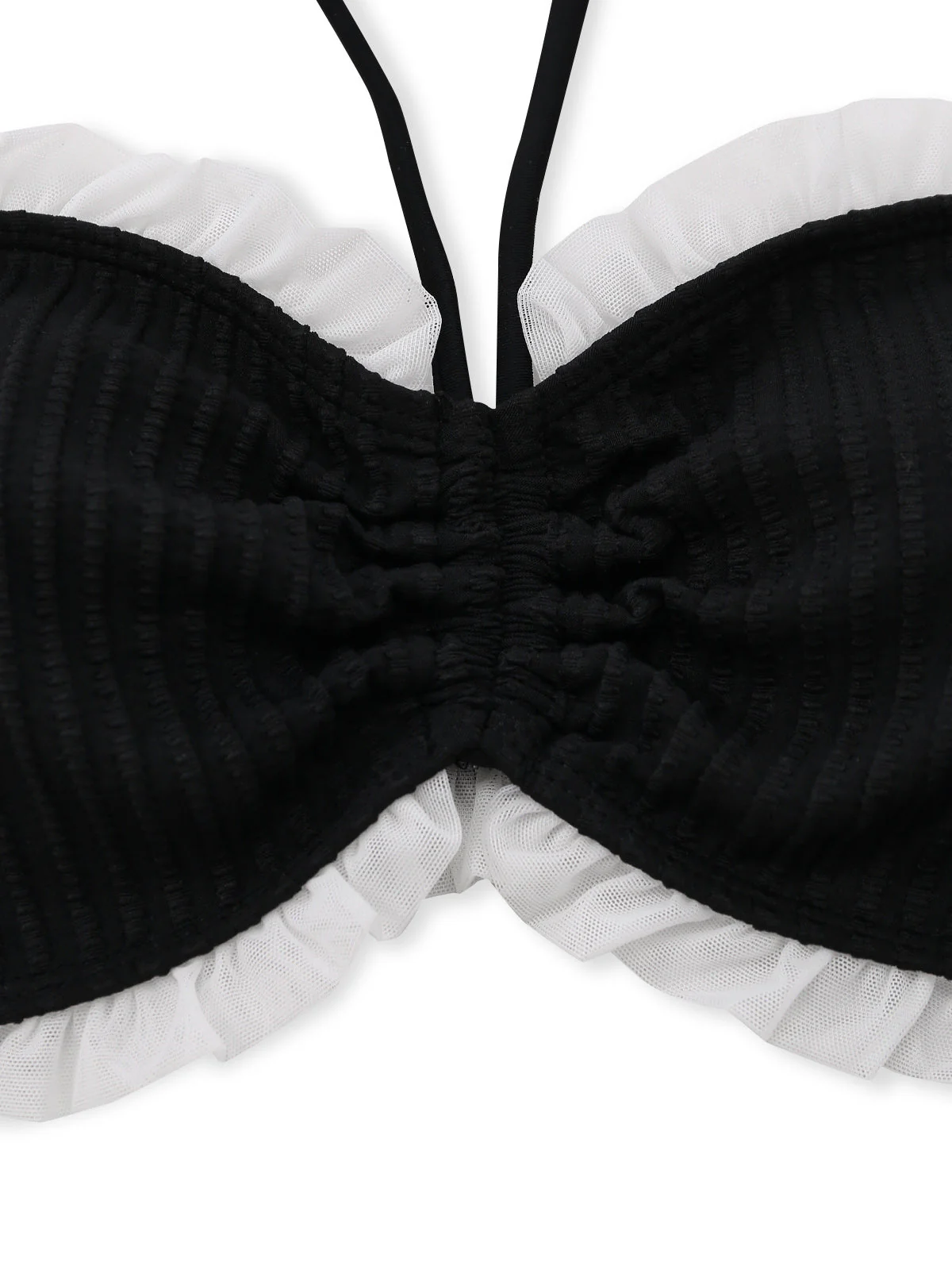 Black 1970s Strapless Contrast Ruffle Trim Bikini Set - Image 4