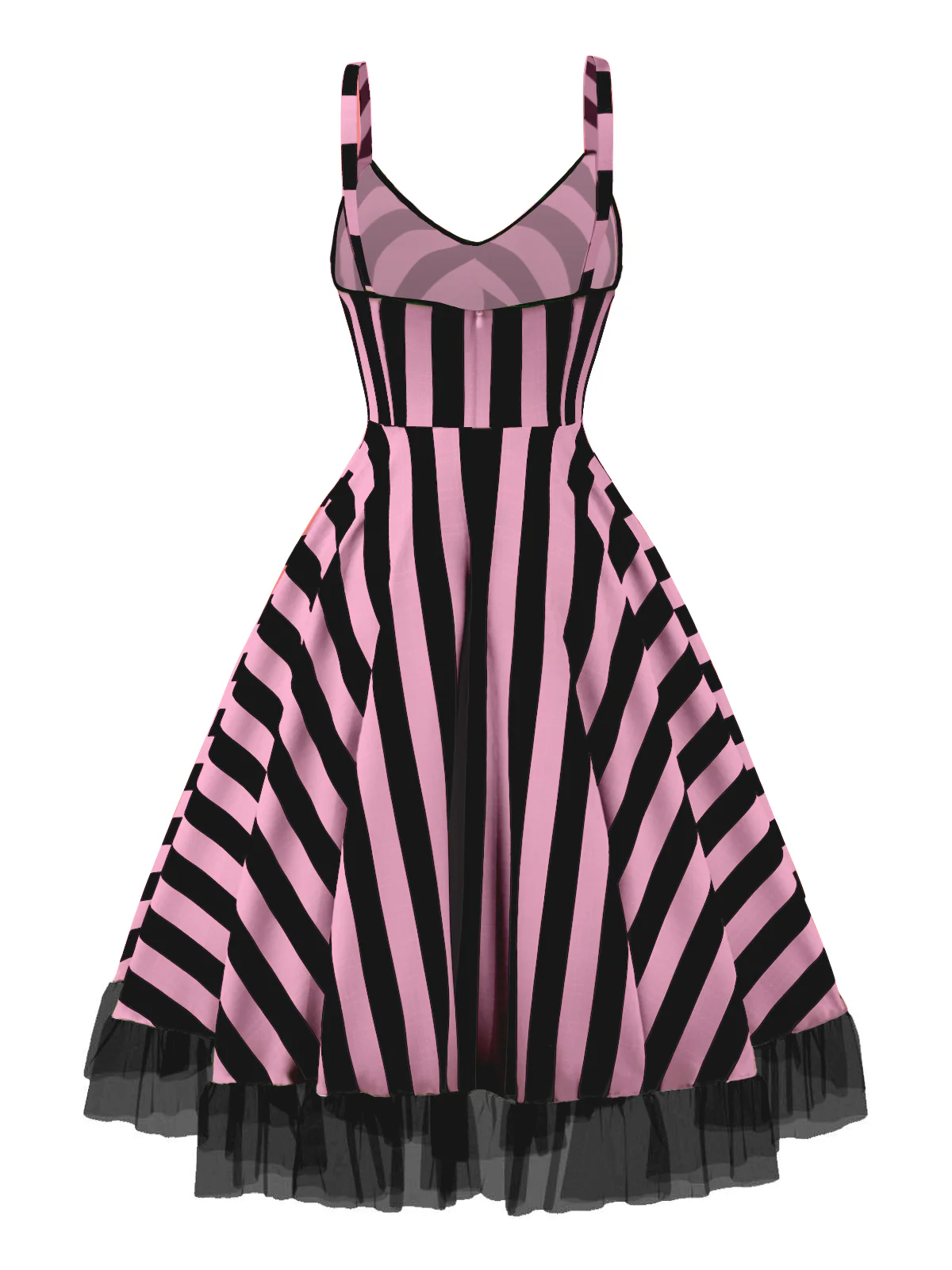 [Pre-Sale] Black&White 1950s Striped Fluorescent Green Lace Dress - Image 5