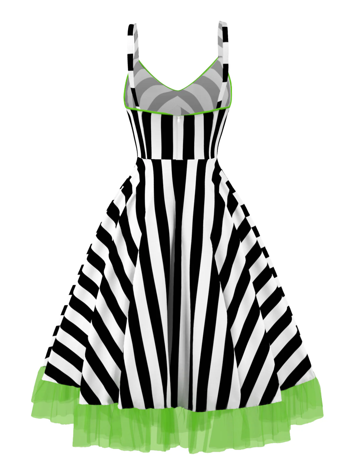 [Pre-Sale] Black&White 1950s Striped Fluorescent Green Lace Dress - Image 3